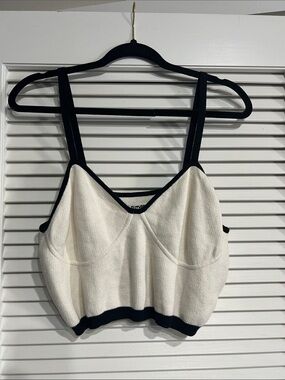 Cropped Knit Tank Top – Cream with Black Trim